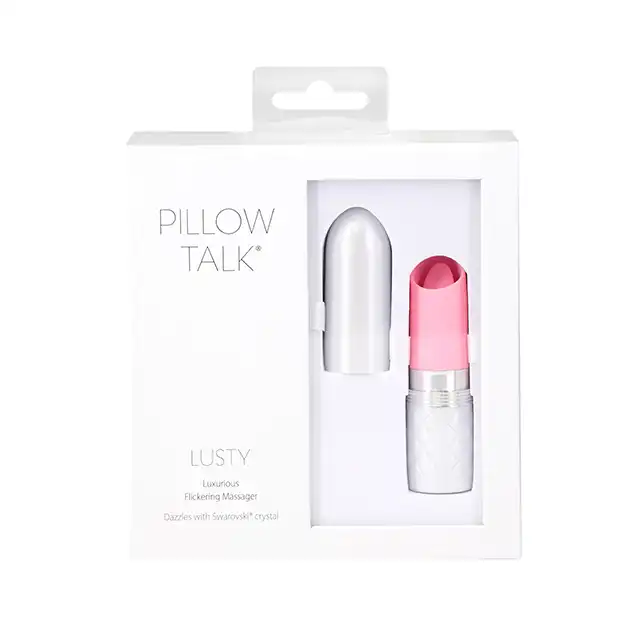Pillow Talk - Lusty Pink. Super dyskretny wibrator łechtaczkowy ze stymulującym języczkiem. Forma incognito w formie szminki 