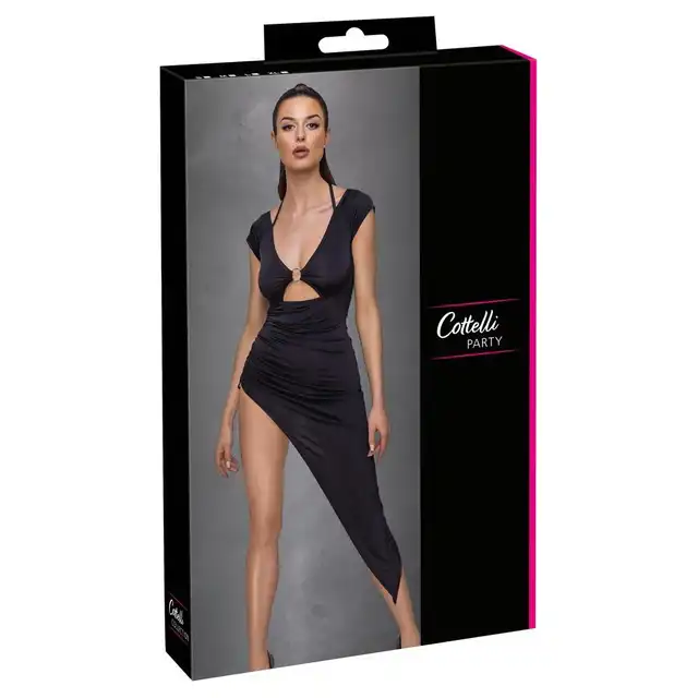 Cotelli Collection - Ruffles XL. Asymetryczna sukienka z wyciętym bokiem. Finezyjne podkreślenie i wyszczuplenie sylwetki, idealna propozycja na imprezę