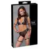 Cottelli Collection - Bra Set Bondage with Straps M. Seksowy komplet bielizny z dziurką i ozdobnymi uprzężami na ręce i uda
