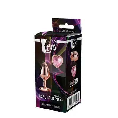 Dream Toys - Gleaming Love Rose Gold Plug S. Złota wtyczka analna z różowym klejnotem serduszkiem w podstawie, elegancja i przyjemność