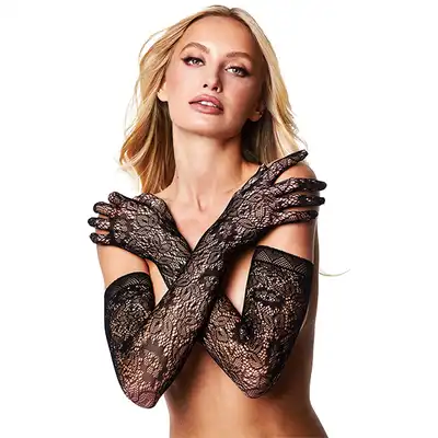 Baci - Allover Lace Opera Glove. Koronkowe rękawiczki o operowej długości, elegancki wzór koronki, długość za łokieć
