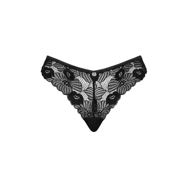 Obsessive - Serena Love Panties XS/S. Mocno wycięte figi z koronki o kwiatowym wzorze. Idealne w ciągu dnia i na gorące wieczory
