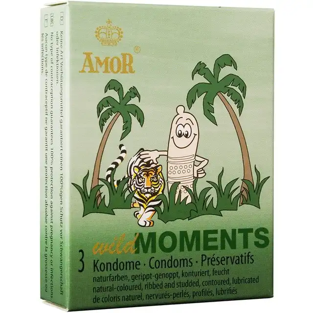 Amor - Wild Moments 3pc. Prezerwatywy z wypustkami i prążkami, ultra intensywna stymulacja. Lateksowe, o kształcie easy-on. Mega Sale!