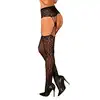 Obsessive - S821 Garterstockings S/M/L. Pończochy z pasem, asymetryczny design ze zwierzęcym wzorem. Pokaż swoją drapieżną naturę