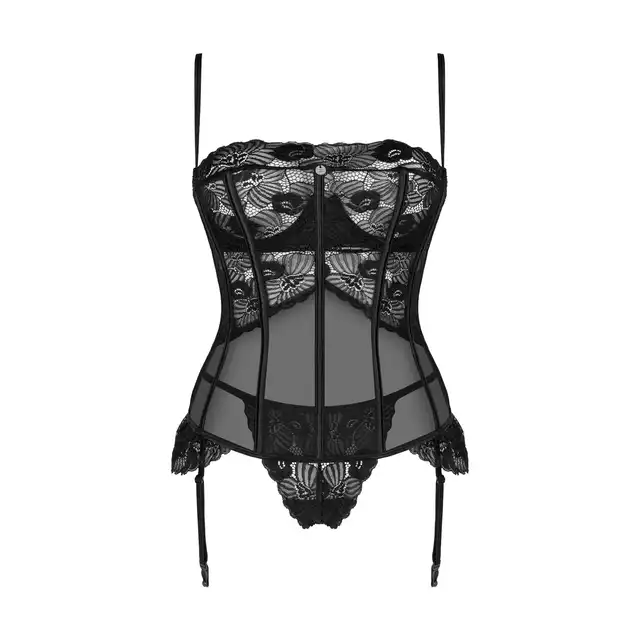 Obsessive - Serena Love Corset M/L. Piękny klasyczny gorset z fiszbinami, delikatna koronka o kwiatowym wzorze, idealne dopasowanie i wysmuklenie sylwetki