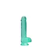 RealRock - Crystal Clear With Balls Turquoise 6". Realistyczne dildo z jądrami, przezroczysty materiał o trukusowym zabarwieniu