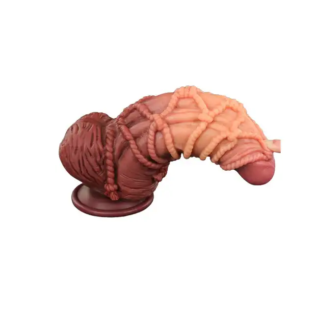LoveToy - Extreme Dildo With Rope Pattern. Ultra realistyczne dildo z dwuwarstwową strukturą, oplecione stymulacyjnymi linami