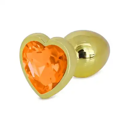 Passion Labs - Anal Hearty Buttplug L Gold &amp; Orange. Złoty korek analny z jaskrawo pomarańczowym kryształkiem w kształcie serca