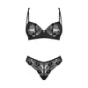 Obsessive - Serena Love Set M/L. Seksowny komplet bielizny z delikatnej kwiatowej koronki. Mocno wycięte figi i prześwitujący biustonosz