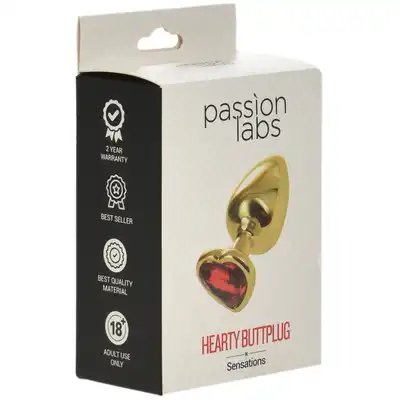 Passion Labs - Anal Hearty Buttplug L Gold &amp; Purple. Złoty korek analny z jasno fioletowym kryształkiem w kształcie serca