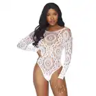 Leg Avenue - Crochet Teddy White M/L. Białe body w szydełkowym stylu, idealnie dopasowanie z wycięciem na plecach