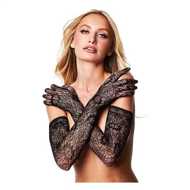 Baci - Allover Lace Opera Glove. Koronkowe rękawiczki o operowej długości, elegancki wzór koronki, długość za łokieć
