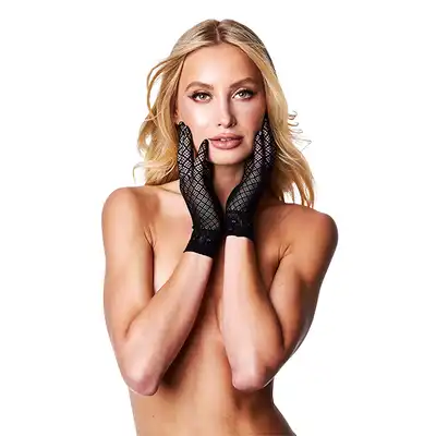 Baci - Diamond Jacquard Glove. Koronkowe rękawiczki o długości do nadgarstka, delikatny wzór geometryczny, eleganckie wykończenie stylizacji