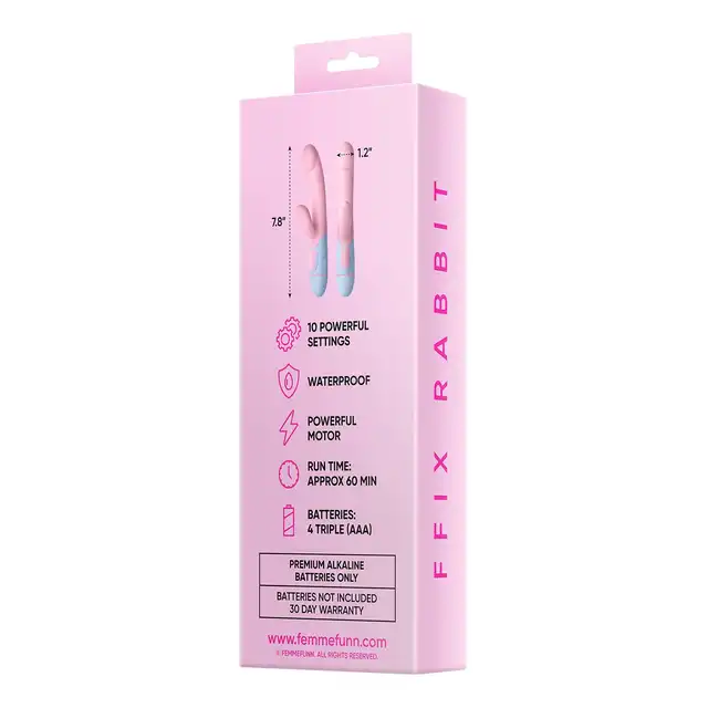 FemmeFunn - Rabbit Pink. Podwóny wibrator ze stymulatorem łechtaczki, kobiecy design i stylowe połączenie delikatnych kolorów