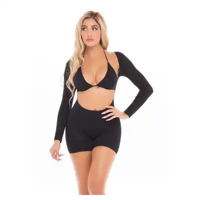 Pink Lipstick - Knockout Playsuit Set. Ekscytujący, prześwitujący kombinezon z otwartym dekoltem i biustonoszem