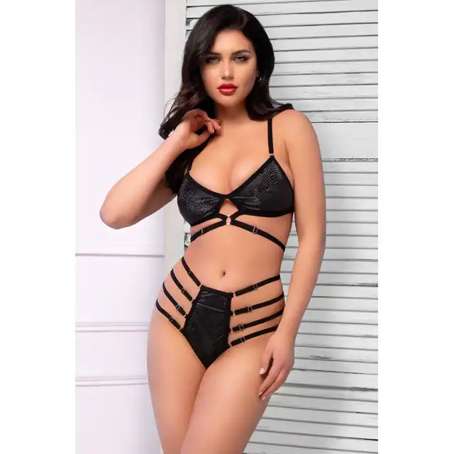 Chilirose - CR 4637 Snake Set M. Kusicielski czarny komplet z imitacją skóry węża. 