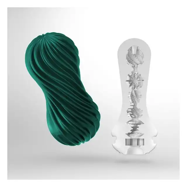 Tenga - Flex It Fizzy Green. Super stymulujący masturbator, modelowanie trójwyymiarowe ze spiralną konstrukcją i falami wypustek