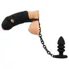 Black Velvets - Cock Cage with Butt Plug. Klatka na penisa, ring na jądra i żebrowany korek analny, połączenie solidnym łańcuszkiem