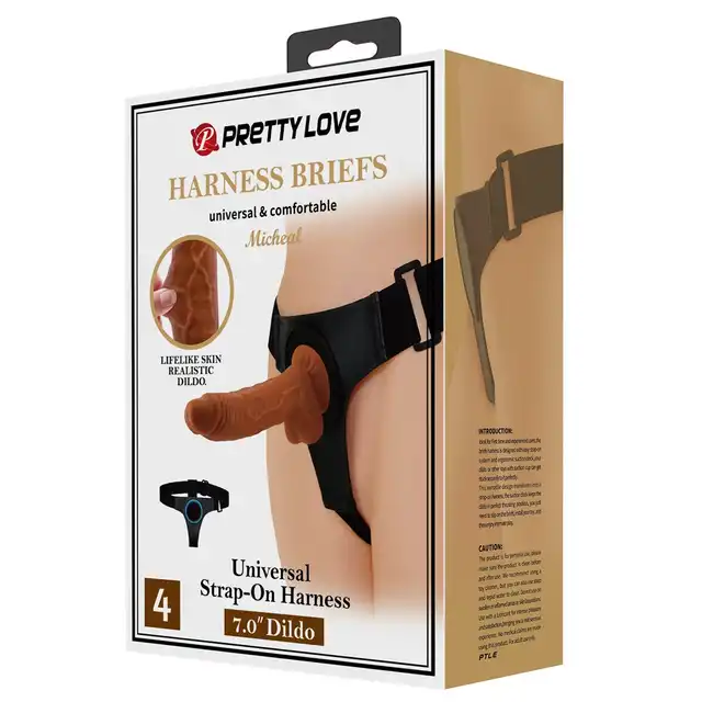 Baile - Ultra Passionate Harness Double Dildo. Uprząż strapon z podwójnym dildem, jednoczesna stymulacja obu partnerów przy użyciu jednej zabawki