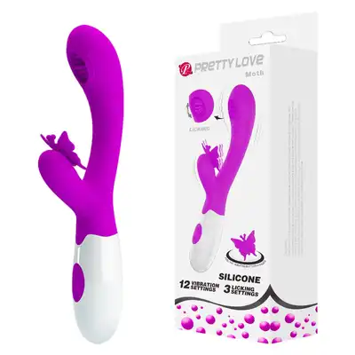 Pretty Love - Moth. Podwójny wibrator ze stymulującym łechtaczkę motylkiem i dodatkową funkcją lizania podczas stymulacji punktu G