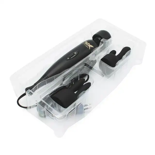Pixey - Turbo Powerful Wired Wand Black. Potężna przewodowa magiczna różdżka w zestawie z 2 niezwykłymi nakładkami