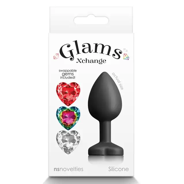 Glams -  Xchange Small Small. Mały korek analny z 3 wymiennymi kryszałkami. Dostosuj go do swojej stylizacji!