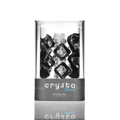 Tenga - Crysta Stroker Block. Przezroczysty masturbator z czarnymi strukturami stymulacyjnymi, super rozciągliwy i intensywnie stymulujący