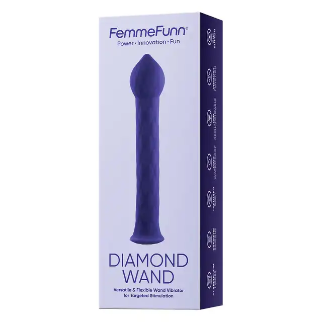 FemmeFunn - Diamond Wand Dark Purple. Super elastyczny wibrator do punktowej stymulacji. Super elastyczny, wodoodporny i dyskretny