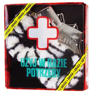 Grammi - Awaryjna Pomoc Łóżkowa Zebra. Metalowe kajdanki wyłożone miękkim zebrowym futerkiem. Idealny prezent na imprezę