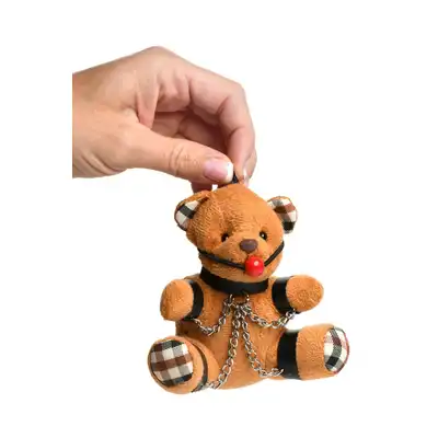 Master Series - Gagged Teddy Bear Keychain - unikatowy prezent. Mini miś z gagiem i łańcuchami z opcją przypięcia