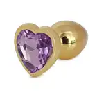 Passion Labs - Anal Hearty Buttplug L Gold &amp; Purple. Złoty korek analny z jasno fioletowym kryształkiem w kształcie serca