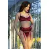 Chilirose - Red Exclusive Set M - 4-częściowy zestaw seksownej bielizny w kolorze czerwonym. Uroczy wzór kwiatów 