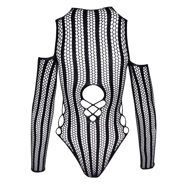 No:Xqse - Body Long Sleeve S-L. Body z seksownej siateczki w paski, idealne dopasowanie z seksownym podkreśleniem sylwetki