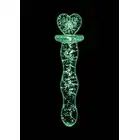 Firefly - Heart A Glow Dong. Szklane, transparentne dildo z ozdobnym uchwytem z sercem, świecące w ciemności