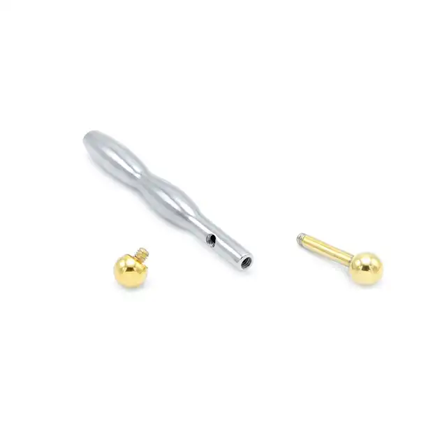 Oproducts - Penis Stick Steel &amp; Gold. Pusty w środku dilator ze stali umożlwiający kontrolę strumienia ejakulatu