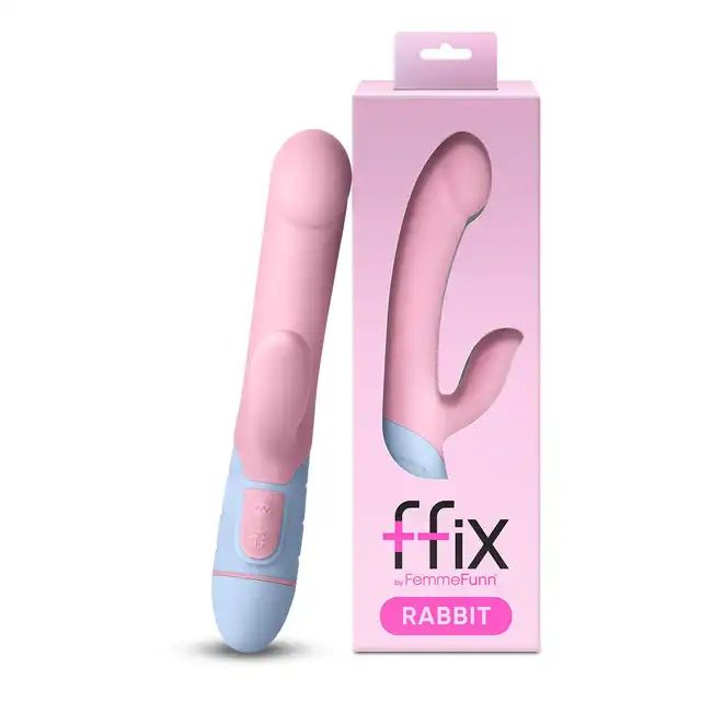 FemmeFunn - Rabbit Pink. Podwóny wibrator ze stymulatorem łechtaczki, kobiecy design i stylowe połączenie delikatnych kolorów