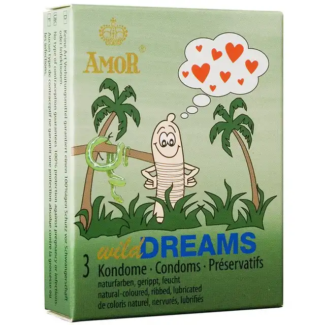 Amor - Wild Dreams 3pc. Naturalne lateksowe prezerwatywy prążkowane. Wzmocnienie stymulacji na najwyższym poziomie. Mega Sale!