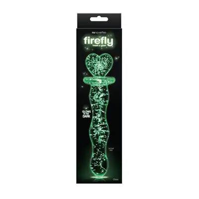 Firefly - Heart A Glow Dong. Szklane, transparentne dildo z ozdobnym uchwytem z sercem, świecące w ciemności