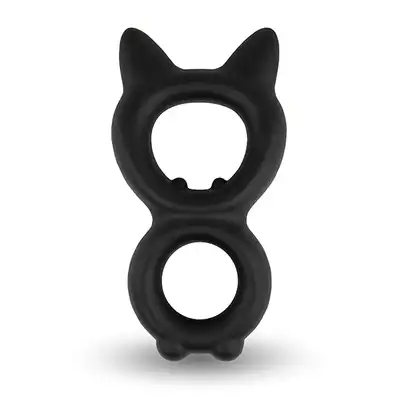Velv'Or - Rooster Kalf Cat Shaped Cock Ring Design - silikonowy, podwójny pierścień na penisa i jądra. Kształt kota 