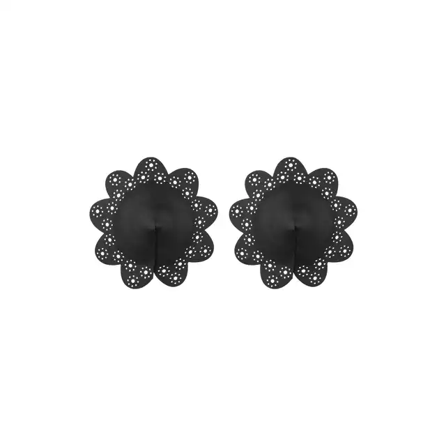 Obsessive - A770 Nipple Covers. Czarne nasutniki zdobione delikatnymi wycięciami, elegancki kształt kwiatów