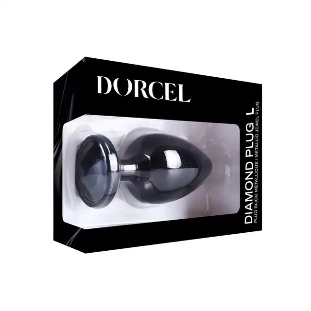 Dorcel - Diamond Plug Size L. Metalowa wtyczka analna z czarnym diamencikiem, ponad 4 cm średnicy