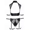 Cottelli Collection - Bra Set Bondage with Straps M. Seksowy komplet bielizny z dziurką i ozdobnymi uprzężami na ręce i uda
