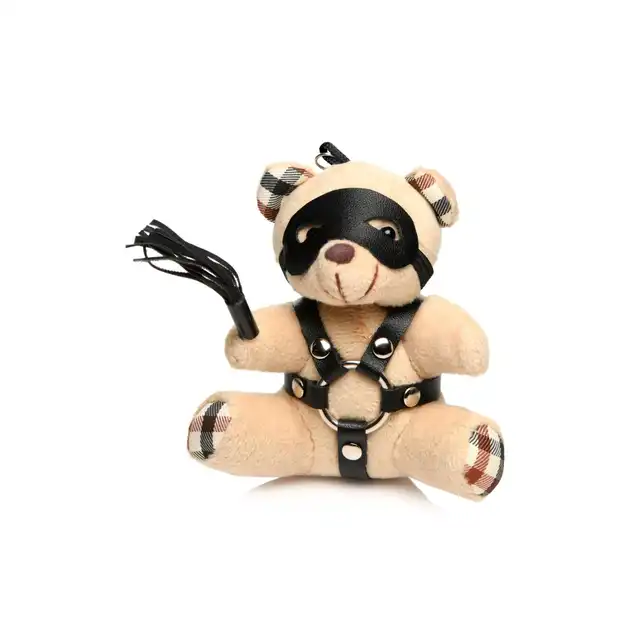 Master Series - BDSM Teddy Bear Keychain - unikatowy prezent. Mini miś z pejczem i maską z opcją przypięcia