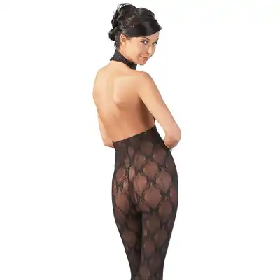 No:Xqse -  TW Catsuit Bodystocking S/L. Odważny bodystocking z otwartym biustem i kroczem. Pikantna koronka. 