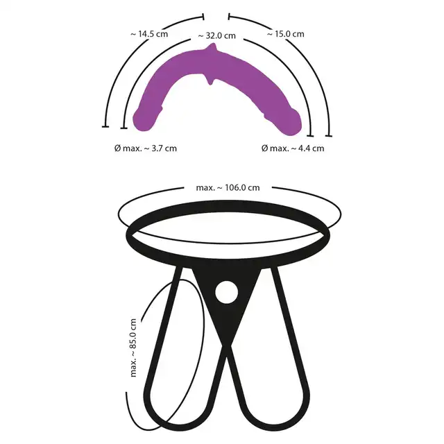 Sweet Smile - Super Soft Double Strap-On. Regulowany pas strap-on z podwójnym dildo, ultra gładki materiał. Podwójna przyjemność