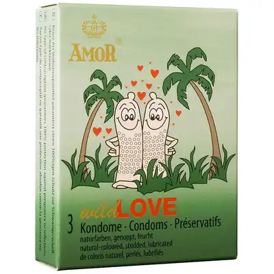 Amor - Wild Love 3pc. Prezerwatywy z naturalnej gumy lateksowej, z licznymi wypustkami dla całkowitej intensyfikacji doznań. Mega Sale!