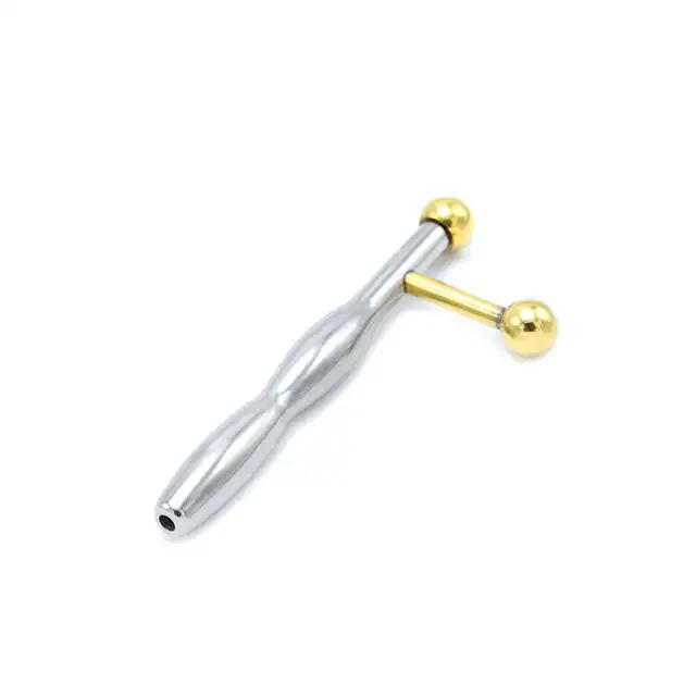 Oproducts - Penis Stick Steel &amp; Gold. Pusty w środku dilator ze stali umożlwiający kontrolę strumienia ejakulatu