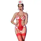 Chilirose - 4631 S/M. Zmyslowy kostium pielęgniarki gotowej do badania. Body z dziurką i pończochy w zestawie