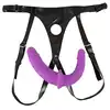 Sweet Smile - Super Soft Double Strap-On. Regulowany pas strap-on z podwójnym dildo, ultra gładki materiał. Podwójna przyjemność