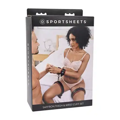 Sportsheets - Saffron Thigh &amp; Wrist Cuff Set. Zestaw do zniewalania z kajdankami na uda i nadgarstki